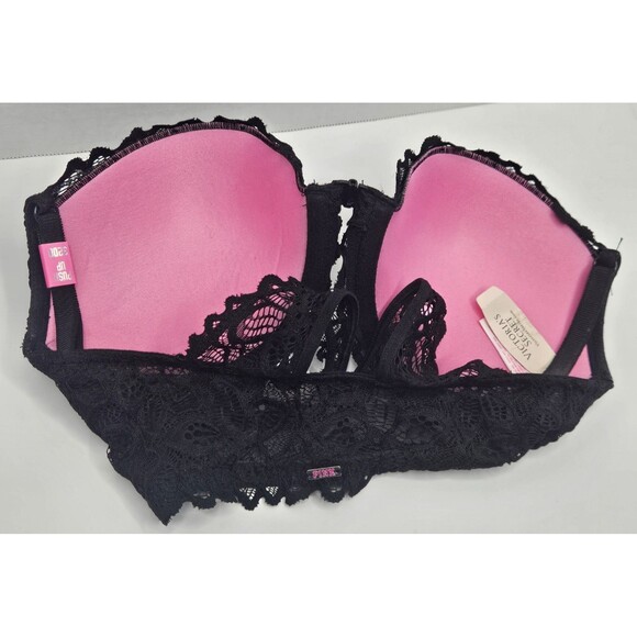 Pink By Victorias Secret Lace Push-Up Size 32DD Black Front Clasp NWT - Picture 6 of 9